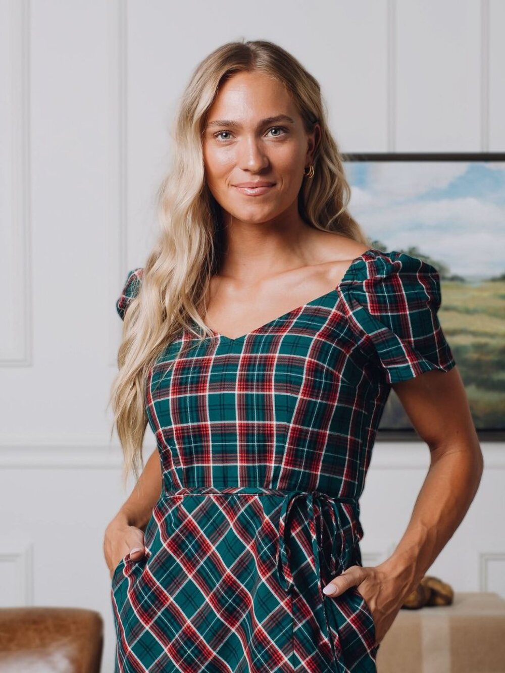 Hope & Henry Sweetheart Dress - Festive Green Plaid - Picture 4 of 8
